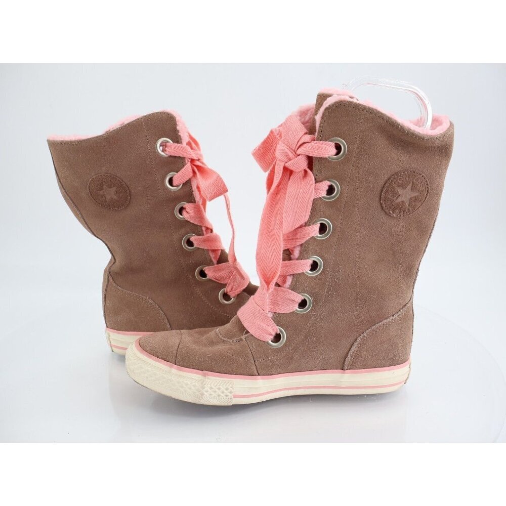 Converse All Star Chuck X-HI Boots US 2 Tan Suede Pink Faux Shearling Lace Up - Picture 8 of 11